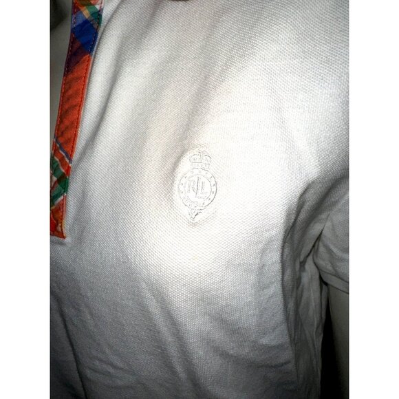 Lauren Ralph Lauren Size Medium White Polo Plaid Collar Preppy City Classic Styl - Picture 8 of 10